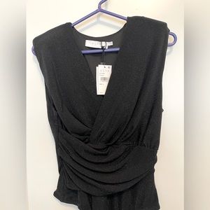 NWT astr the label sparkly black tank top v neck ruched bodysuit